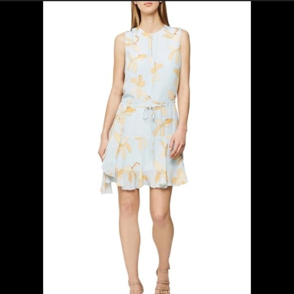 Reiss Sienna Floral Printed Day Dress Light Blue 0 - Picture 1 of 9